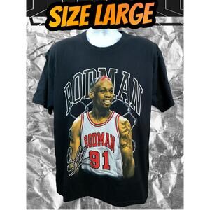Dennis Rodman t shirt mens Large black Big Print Chicago Bulls NBA